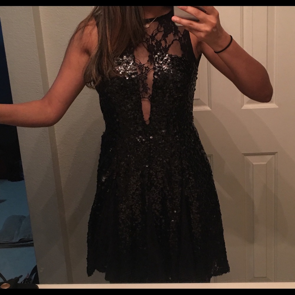 Sequin black flare dress